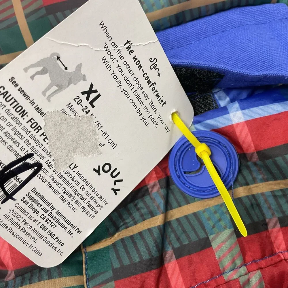 Youly Pet Puffer‎ Vest Warm Winter Multi Plaid Dog Jacket NWT